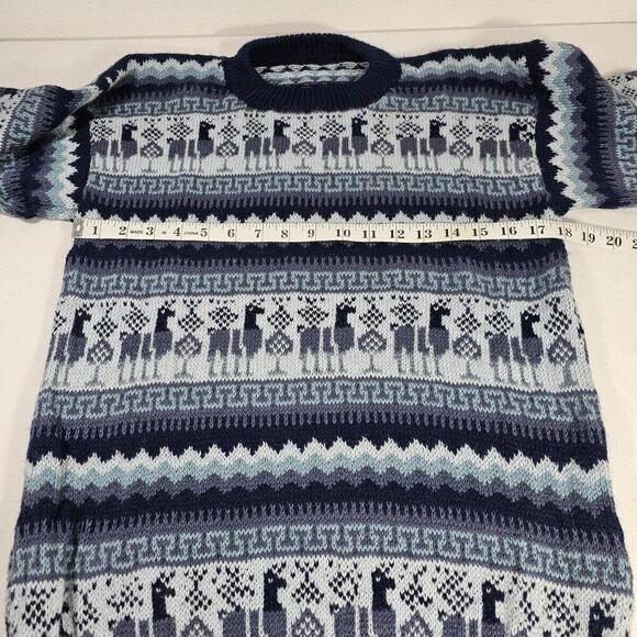 Alpaca Sweater Mens Small Wool Fair Isle Nordic Hand Knit Crew Neck - Picture 2 of 8